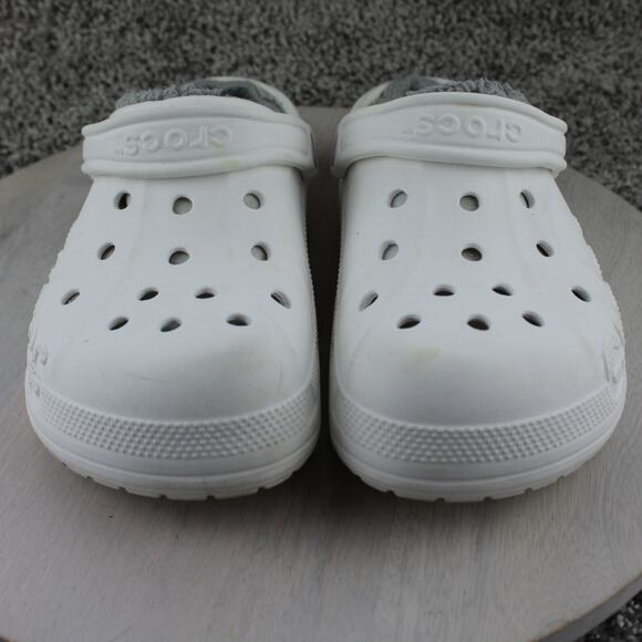Crocs Classic Fuzz Lined Clog Womens 8 White Grey Comfort Mules - Picture 2 of 6